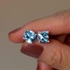 Blue Topaz Cushion Cut Stud Earrings in Sterling Silver with Rhodium Plating