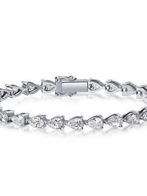 Pear Cut Tennis Bracelet - Sterling Silver, CZ, 6-9 Inches