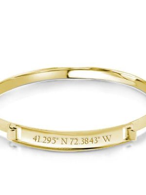 Personalized Coordinate Bangle - 18K Gold Plated Sterling Silver Bracelet