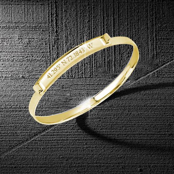 Personalized Coordinate Bangle - 18K Gold Plated Sterling Silver Bracelet