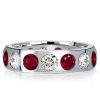 Eternity Wedding Band Flush Setting White and Ruby Stones Sterling Silver