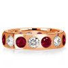 Eternity Wedding Band Flush Setting White and Ruby Stones Sterling Silver