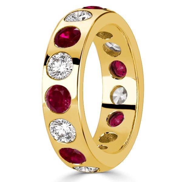 Eternity Wedding Band Flush Setting White and Ruby Stones Sterling Silver