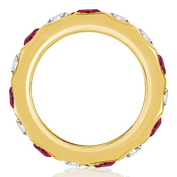 Eternity Wedding Band Flush Setting White and Ruby Stones Sterling Silver
