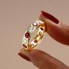 Eternity Wedding Band Flush Setting White and Ruby Stones Sterling Silver