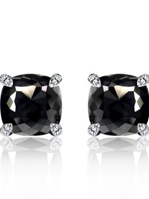 Cushion Cut Black Stud Earrings for Women in 925 Sterling Silver