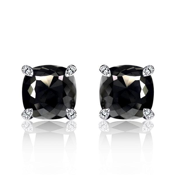 Cushion Cut Black Stud Earrings for Women in 925 Sterling Silver
