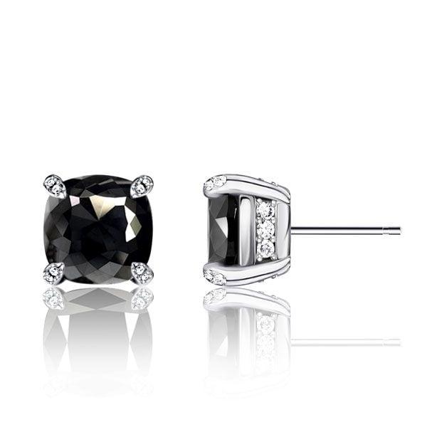 Cushion Cut Black Stud Earrings for Women in 925 Sterling Silver