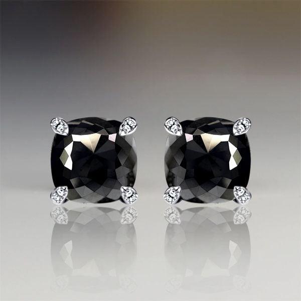 Cushion Cut Black Stud Earrings for Women in 925 Sterling Silver