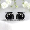 Cushion Cut Black Stud Earrings for Women in 925 Sterling Silver