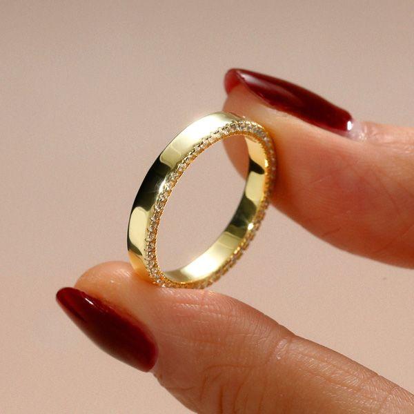 Pave White Sapphire Wedding Band - Sterling Silver Anniversary Ring for Women