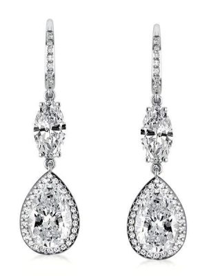 Halo Pear & Marquise Drop Earrings - Sterling Silver, 3.05 CT CZ