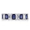 Eternity Blue & White Emerald Cut Wedding Band in Rhodium-Plated Sterling Silver