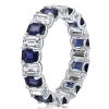 Eternity Blue & White Emerald Cut Wedding Band in Rhodium-Plated Sterling Silver