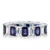 Eternity Blue & White Emerald Cut Wedding Band in Rhodium-Plated Sterling Silver