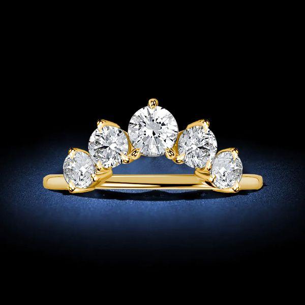 Golden Chevron Wedding Band - Five Stone Round Cut - 18K Gold Plated Sterling Silver