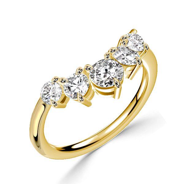 Golden Chevron Wedding Band - Five Stone Round Cut - 18K Gold Plated Sterling Silver