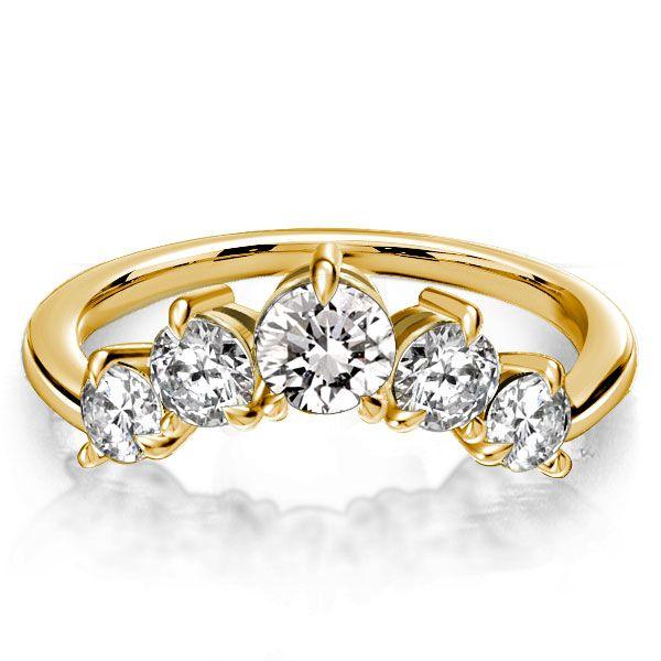 Golden Chevron Wedding Band - Five Stone Round Cut - 18K Gold Plated Sterling Silver