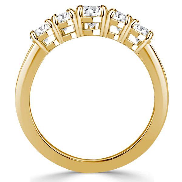 Golden Chevron Wedding Band - Five Stone Round Cut - 18K Gold Plated Sterling Silver