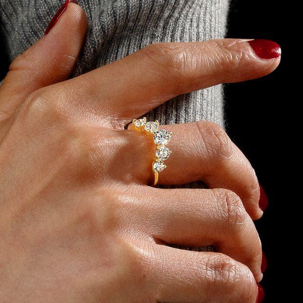Golden Chevron Wedding Band - Five Stone Round Cut - 18K Gold Plated Sterling Silver