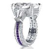 Radiant Cut Amethyst Ring - 925 Sterling Silver Wedding Band for Women