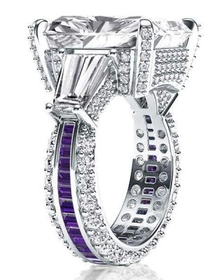 Radiant Cut Amethyst Ring - 925 Sterling Silver Wedding Band for Women