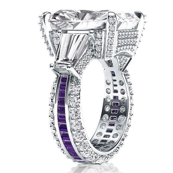 Radiant Cut Amethyst Ring - 925 Sterling Silver Wedding Band for Women