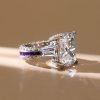 Radiant Cut Amethyst Ring - 925 Sterling Silver Wedding Band for Women