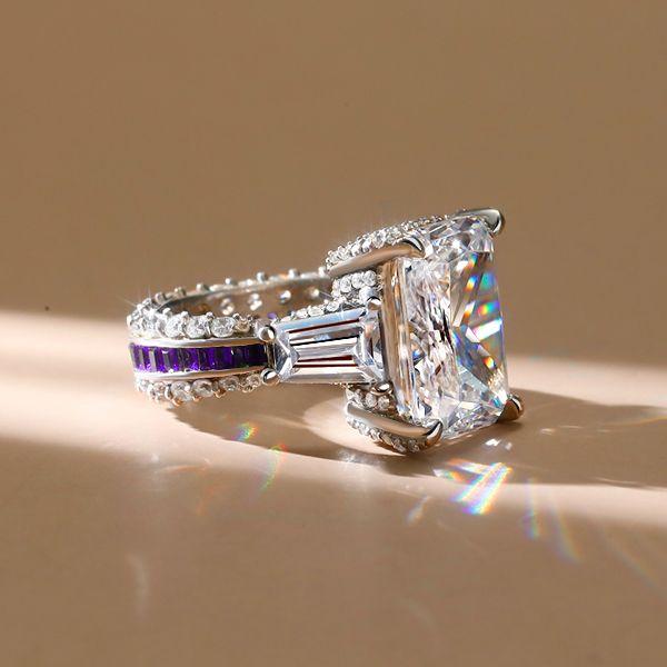 Radiant Cut Amethyst Ring - 925 Sterling Silver Wedding Band for Women