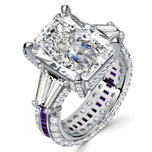 Radiant Cut Amethyst Ring - 925 Sterling Silver Wedding Band for Women