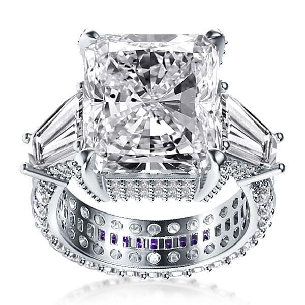 Radiant Cut Amethyst Ring - 925 Sterling Silver Wedding Band for Women
