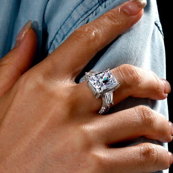 Radiant Cut Amethyst Ring - 925 Sterling Silver Wedding Band for Women