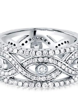 Intertwined White Sapphire Wedding Band - Sterling Silver