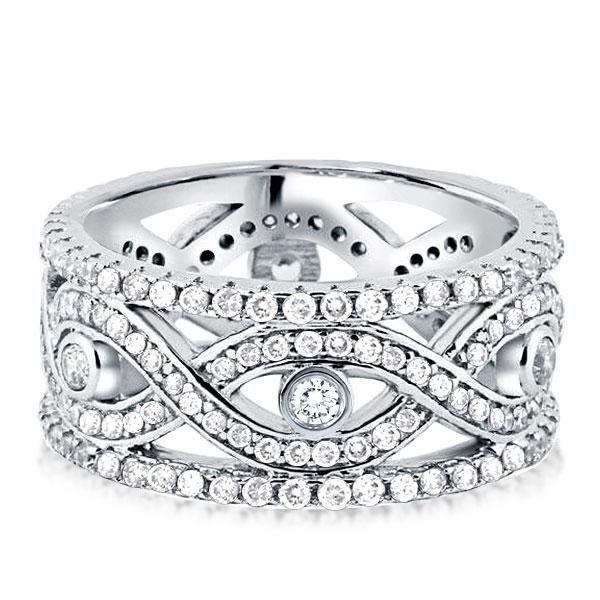 Intertwined White Sapphire Wedding Band - Sterling Silver