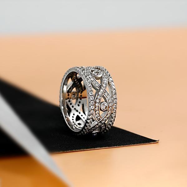 Intertwined White Sapphire Wedding Band - Sterling Silver