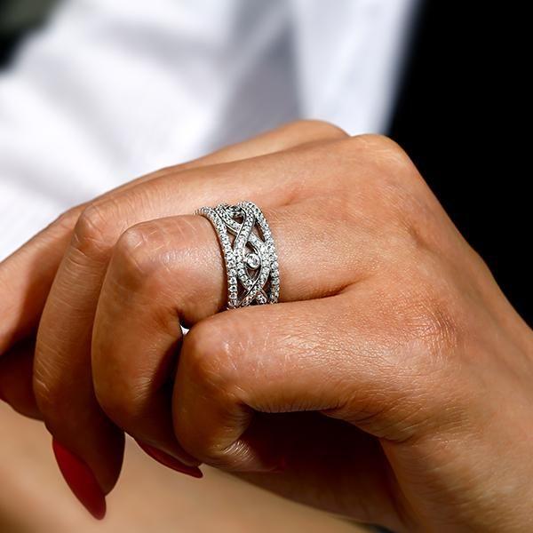 Intertwined White Sapphire Wedding Band - Sterling Silver