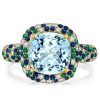 Cushion Cut Aquamarine Wedding Ring - 18K Gold Plated Sterling Silver