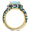 Cushion Cut Aquamarine Wedding Ring - 18K Gold Plated Sterling Silver