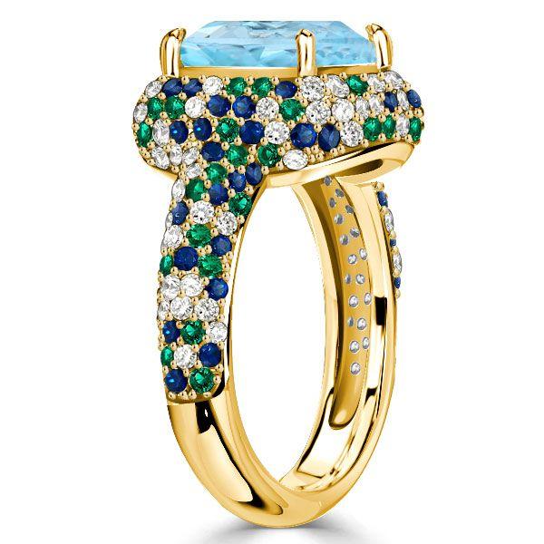 Cushion Cut Aquamarine Wedding Ring - 18K Gold Plated Sterling Silver