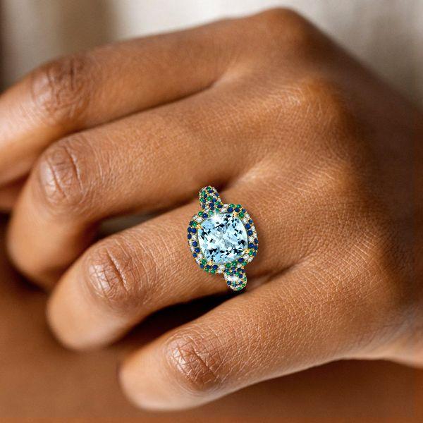 Cushion Cut Aquamarine Wedding Ring - 18K Gold Plated Sterling Silver