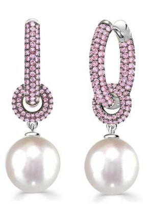 Pink Sapphire & Pearl Drop Earrings - 925 Sterling Silver, Elegant Bridal Jewelry