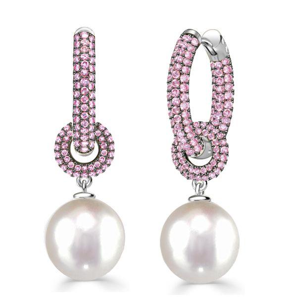Pink Sapphire & Pearl Drop Earrings - 925 Sterling Silver, Elegant Bridal Jewelry