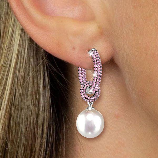Pink Sapphire & Pearl Drop Earrings - 925 Sterling Silver, Elegant Bridal Jewelry
