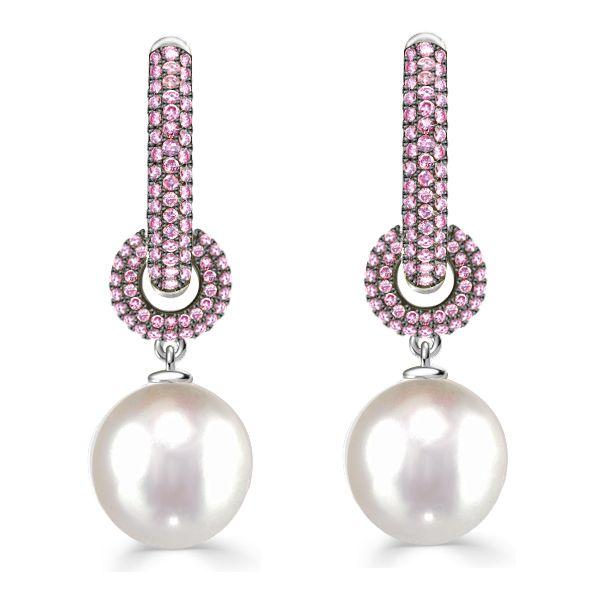 Pink Sapphire & Pearl Drop Earrings - 925 Sterling Silver, Elegant Bridal Jewelry