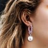 Pink Sapphire & Pearl Drop Earrings - 925 Sterling Silver, Elegant Bridal Jewelry