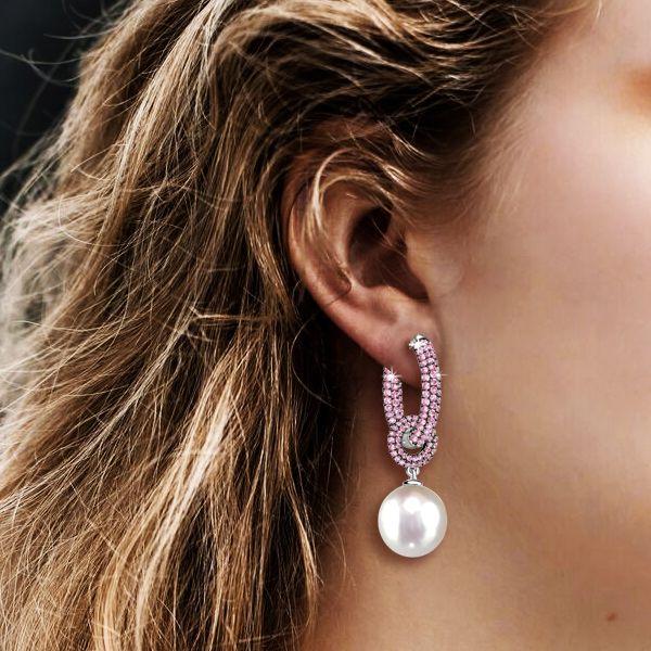 Pink Sapphire & Pearl Drop Earrings - 925 Sterling Silver, Elegant Bridal Jewelry