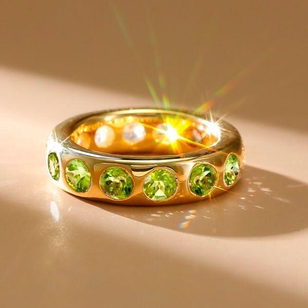 Flush Setting Peridot Wedding Band Anniversary Ring in Sterling Silver