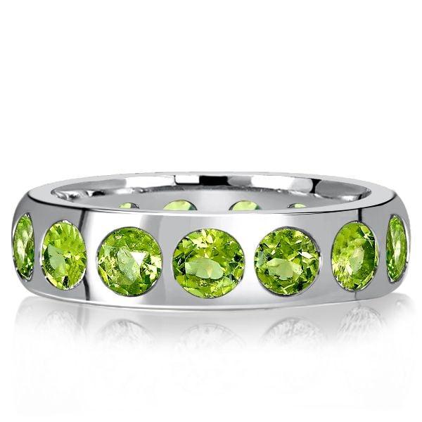 Flush Setting Peridot Wedding Band Anniversary Ring in Sterling Silver