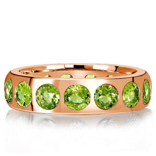 Flush Setting Peridot Wedding Band Anniversary Ring in Sterling Silver