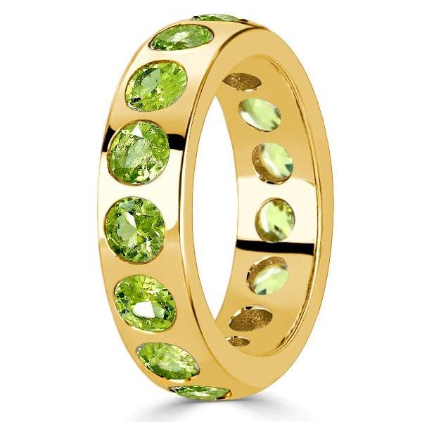Flush Setting Peridot Wedding Band Anniversary Ring in Sterling Silver